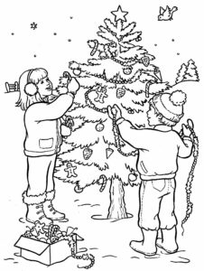 los niños decoran el árbol de navidad