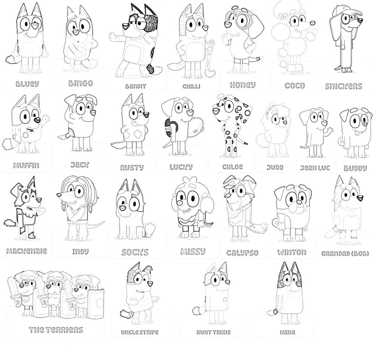 Bluey Characters Colouring Pages