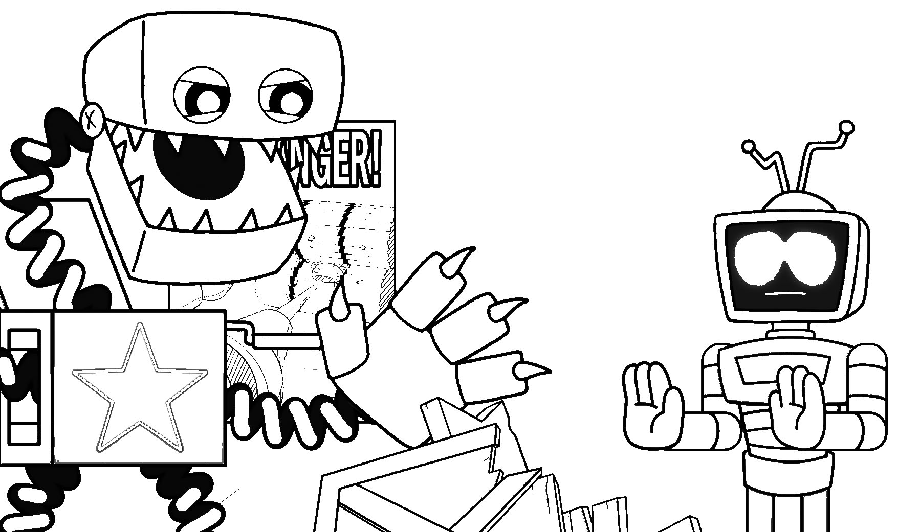 Desenho de Boxy Boo para colorir 6 – Se divertindo com crianças