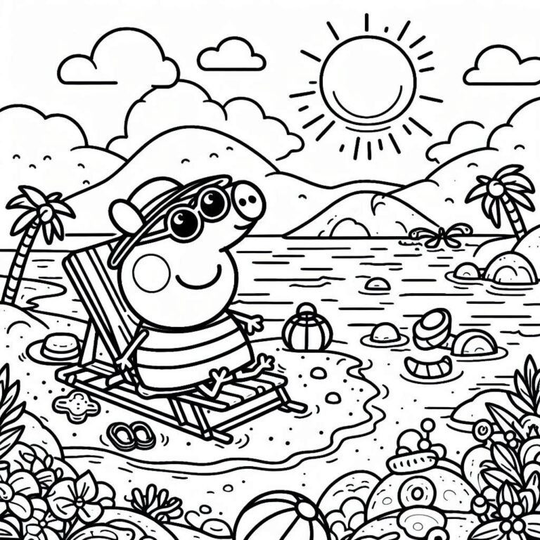 Peppa Pig on the beach coloring pages – Having fun with children